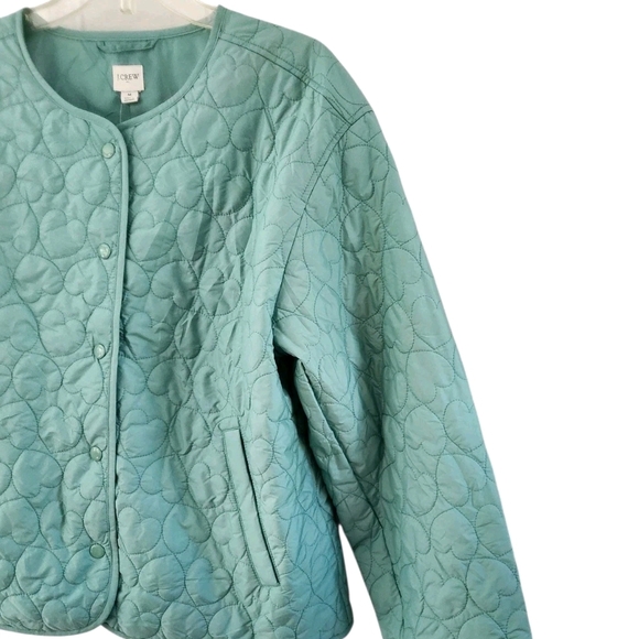 J.CREW Women's Green Snap Button Quilted Heart Jacket Aventurine Size M NEW - Picture 2 of 10